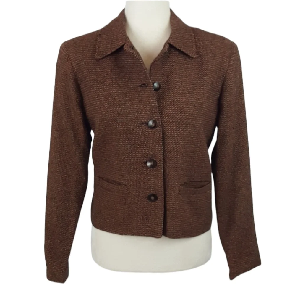 Vintage Windridge‎ Cheryl Nash Brown and Red Tweed Silk Blazer